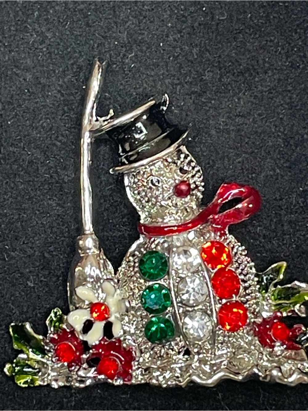 Vintage Style Christmas Snowman Brooch – Festive Holiday Pin – Rhinestone@
